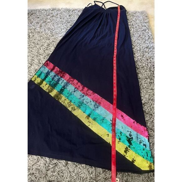 NWT Julie Brown NY Navy Sequin Rainbow Pride Long Knit Dress L - Picture 2 of 9